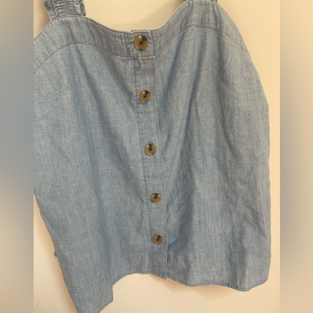 J.Crew Chambray Button-Front Tank Top With Ruffle… - image 4